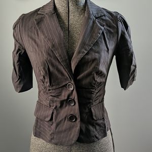 Candie's chocolate brown pinstripe ruched blazer